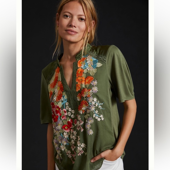 Anthropologie Tops - Gorgeous Tiny Eliana Embroidered Half-Sleeve Top